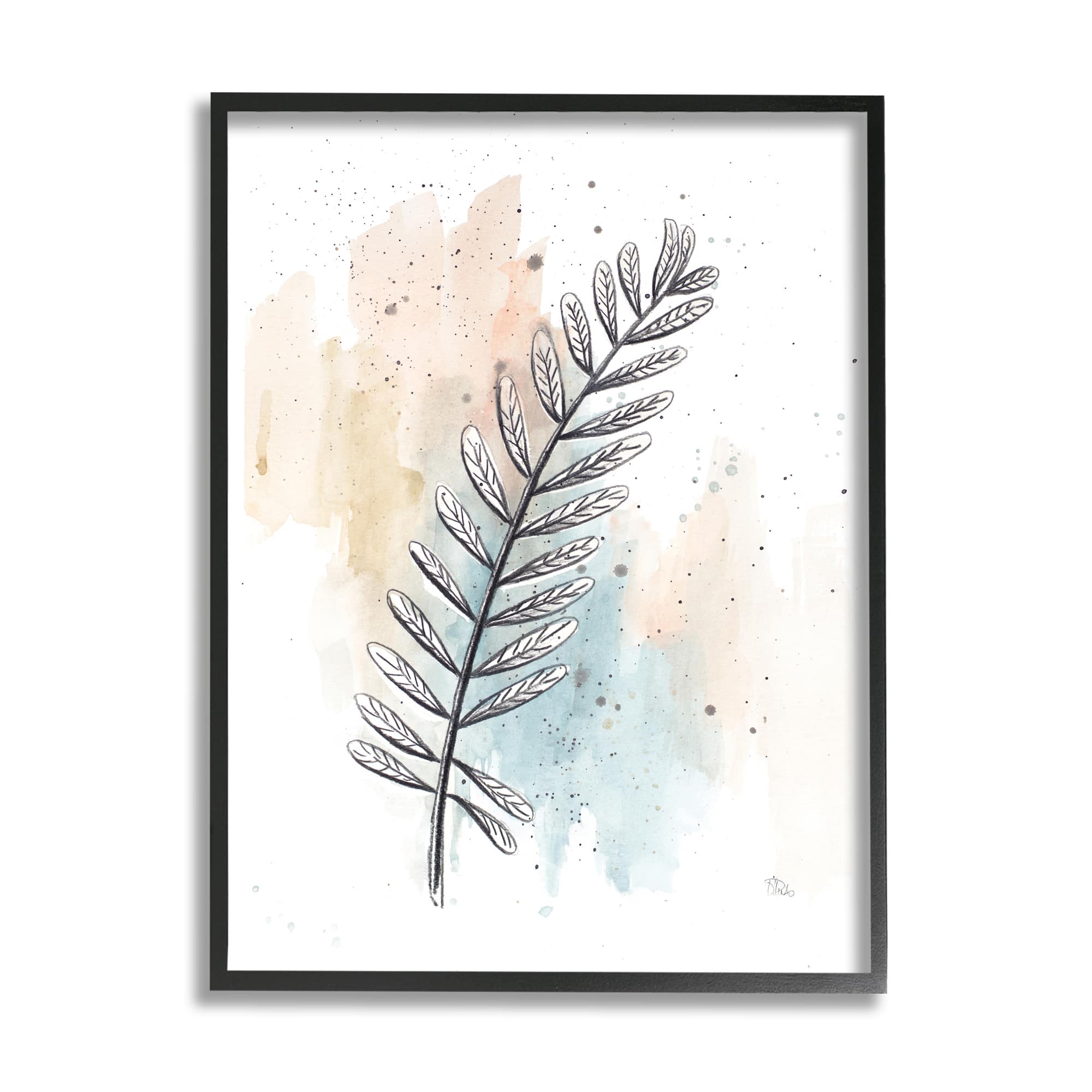 Stupell Industries Foliage Plant Stem over Watercolor Wall Art with Frame
